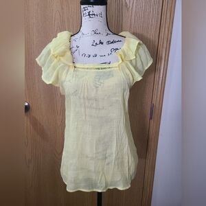NWT Harve Benard Yellow Lemon Drop Square Neckline Ruffle Crochet Boho Top